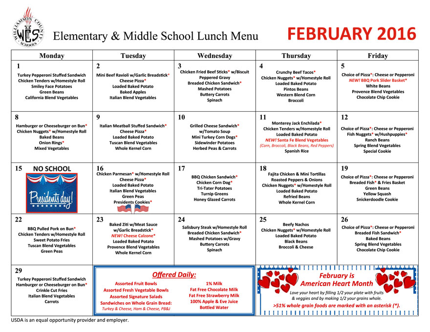K-8 Lunch Menu